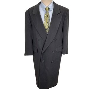 Vintage Overcoat Mens 46 Navy Cashmere Double Breasted Wool Long Trench Coat